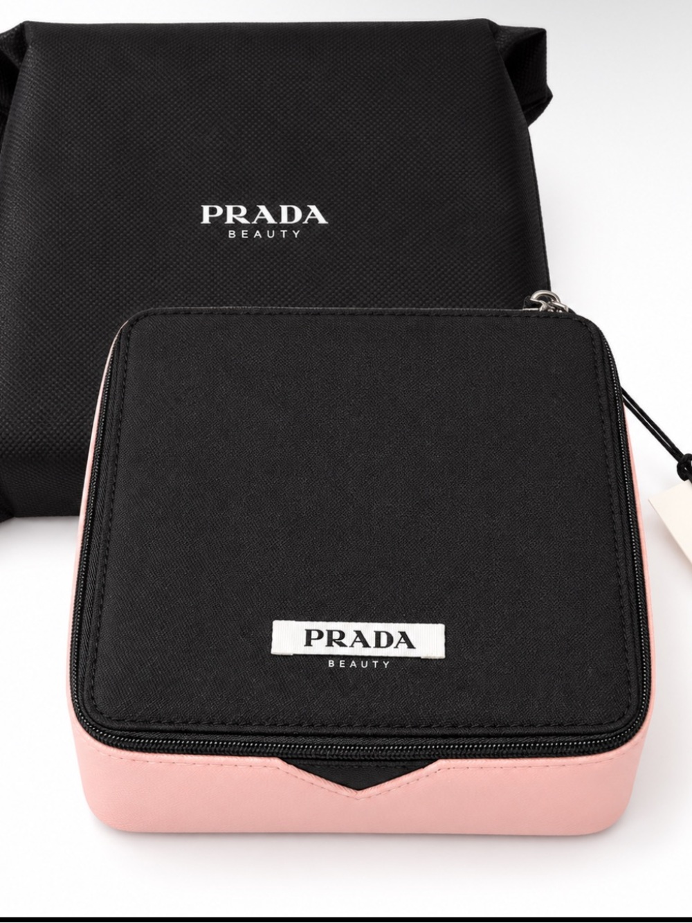 Prada Black and Pink Cosmetic Case with Branded Patch